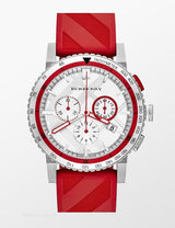 Burberry City Sport Chronograph White Dial Red Rubber Strap Watch For Men - BU9809 BU9809 - Image 1