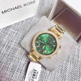 Michael Kors Parker Reloj cronógrafo para mujer, esfera verde, dorado, MK6263