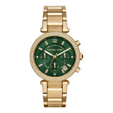 Michael Kors Parker Reloj cronógrafo para mujer, esfera verde, dorado, MK6263