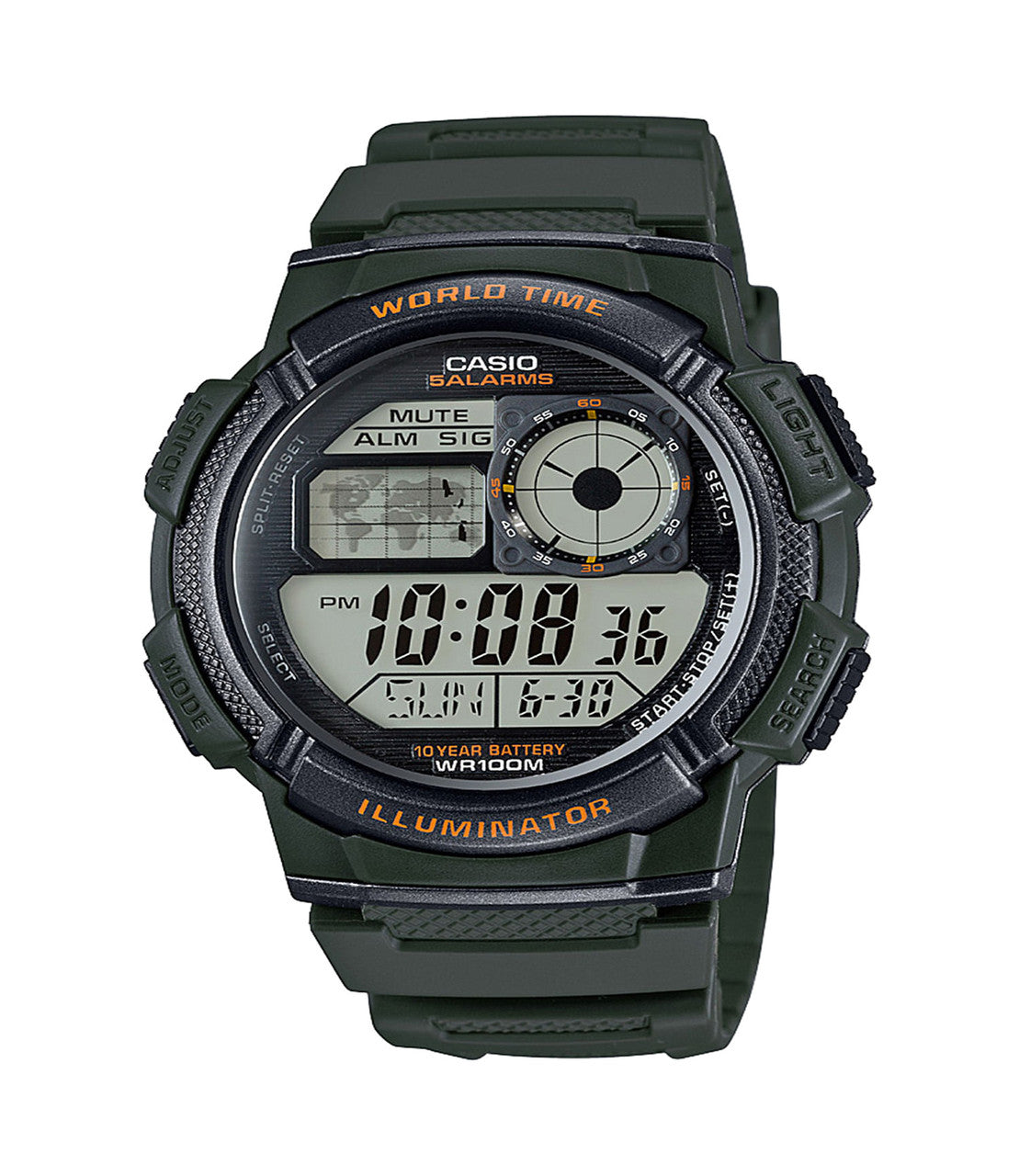 Casio Men's '10-Year Battery' Quartz Resin Watch, Color:Green (Model: AE1000W-3AV)-0