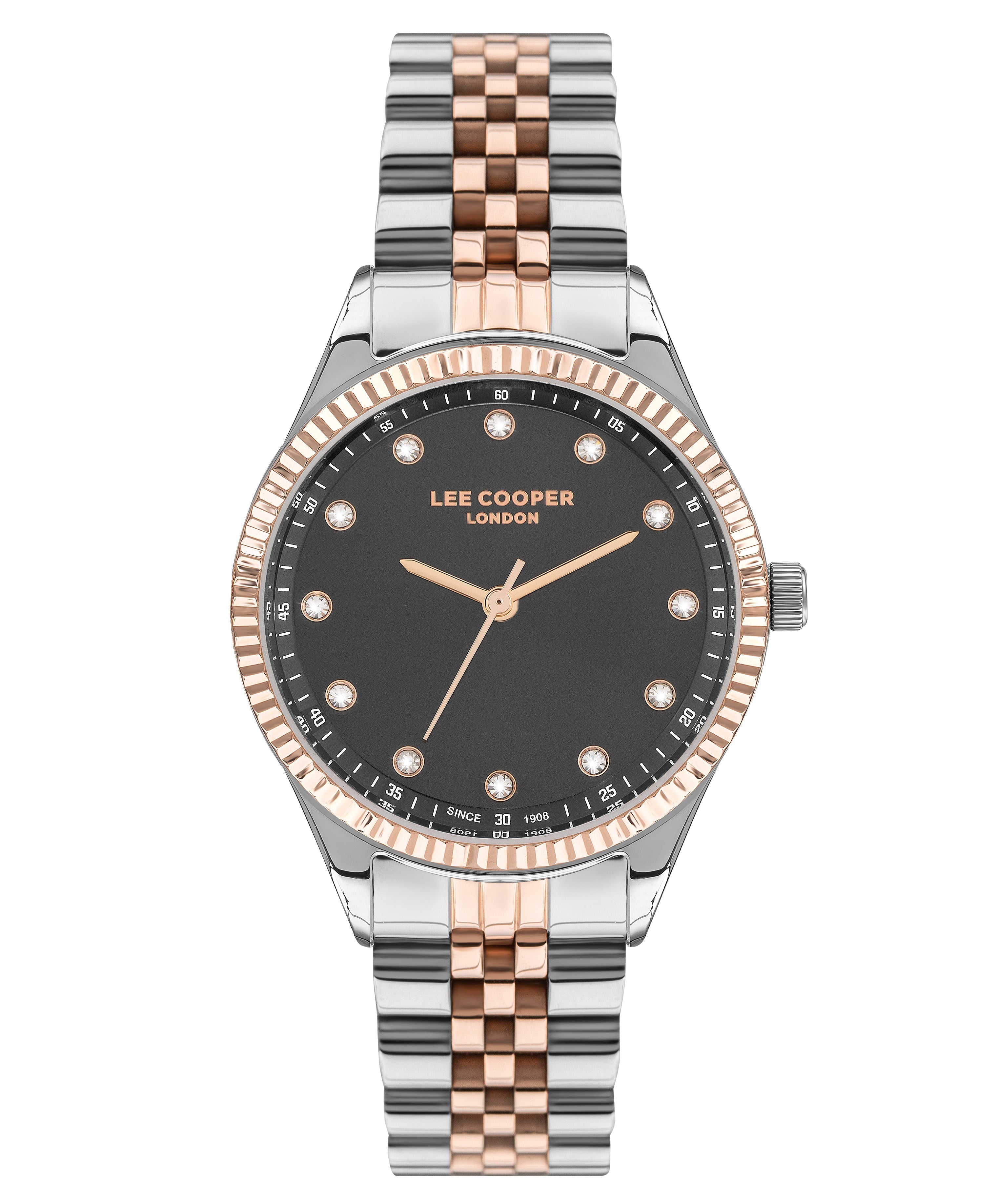 ساعة لي كوبر النسائية ذات السوار المعدني الفضي والذهبي الوردي - LC07310.550