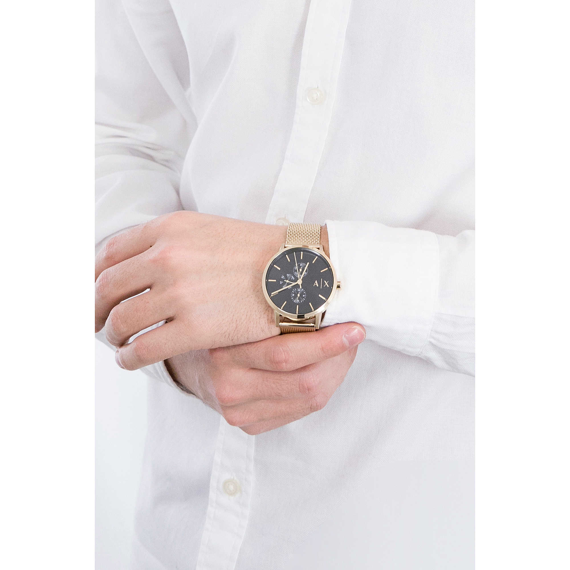 Armani Exchange Cayde Gold Mesh Calendar Watch - AX2715