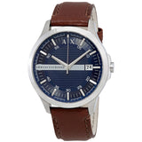 Armani Exchange Reloj de hombre de cuero marrón con esfera azul marino AX2133
