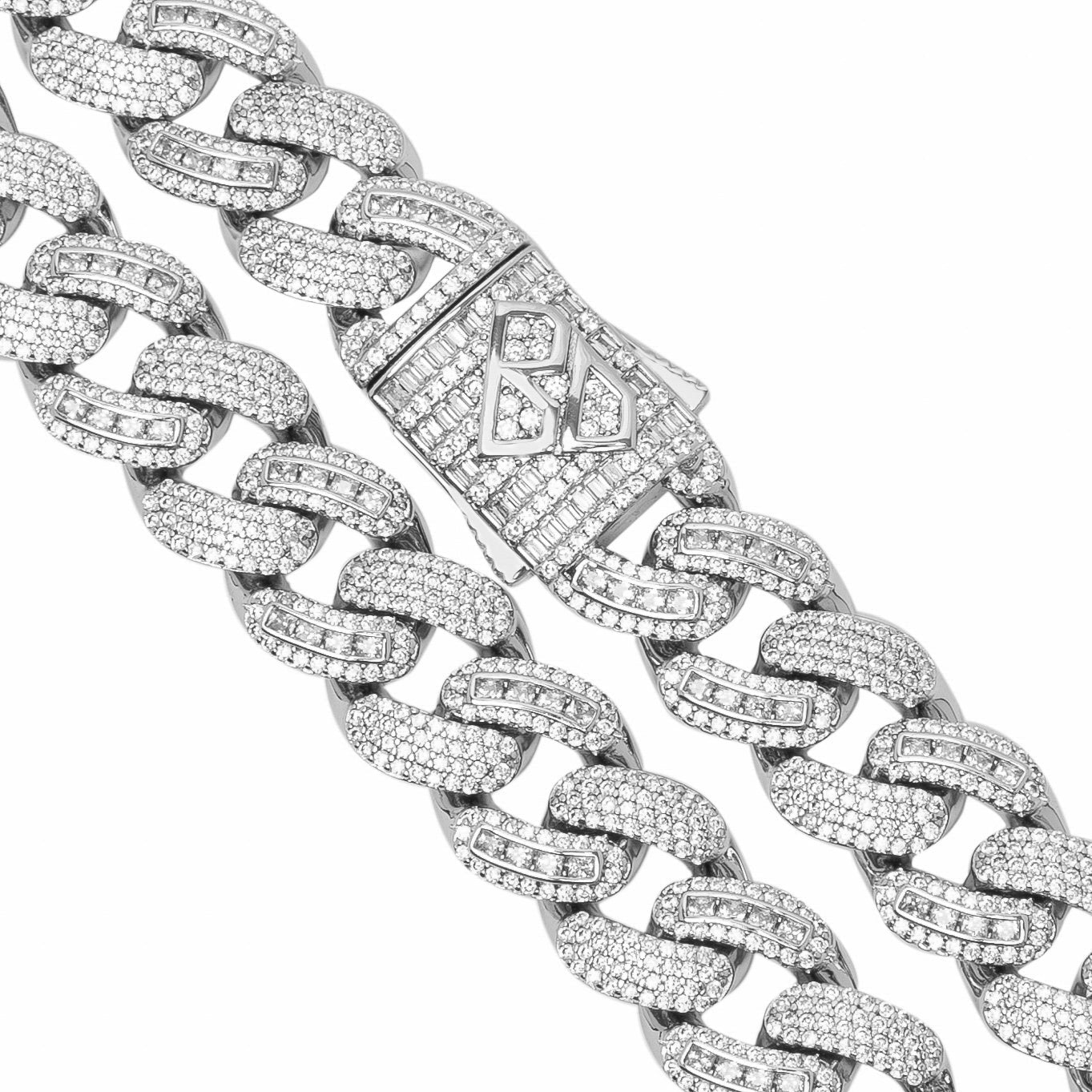 Big Daddy 12MM Baguette Iced Out Rhombus Cuban Silver Chain - Chain