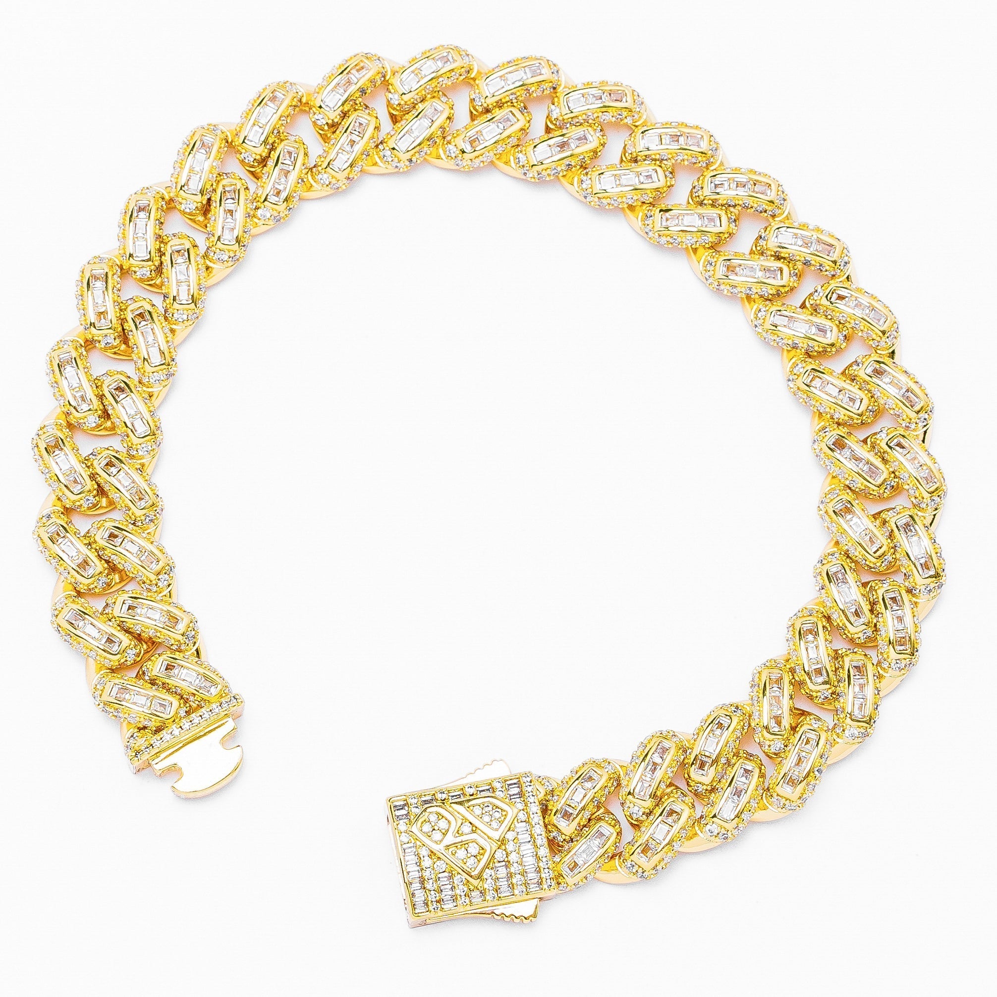 Big Daddy 12MM Baguette Miami Cuban Link Gold Bracelet - Bracelet