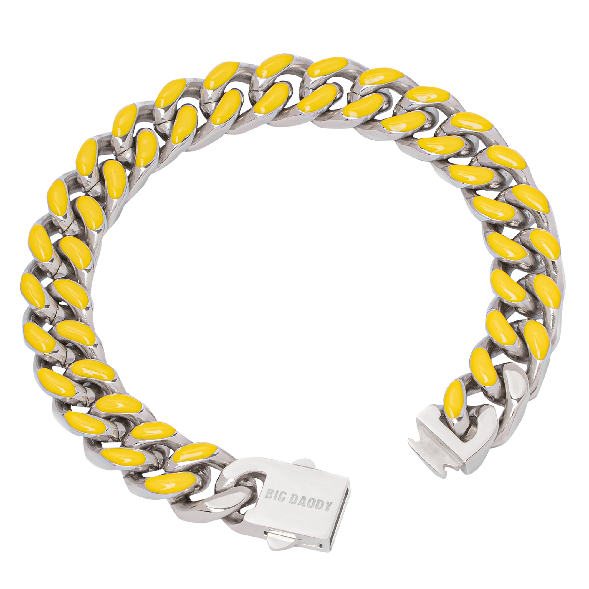 Big Daddy 13MM Enamel Yellow Steel Cuban Bracelet - Bracelet