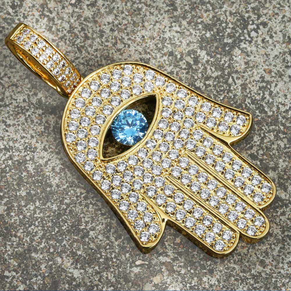 Big Daddy Iced Out Hamsa Hand Pendant Necklace - Pendant