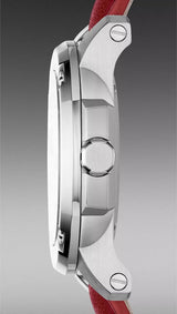 ساعة بربري بريت النسائية ذات المينا البيضاء والسوار الجلدي الأحمر - BBY1705