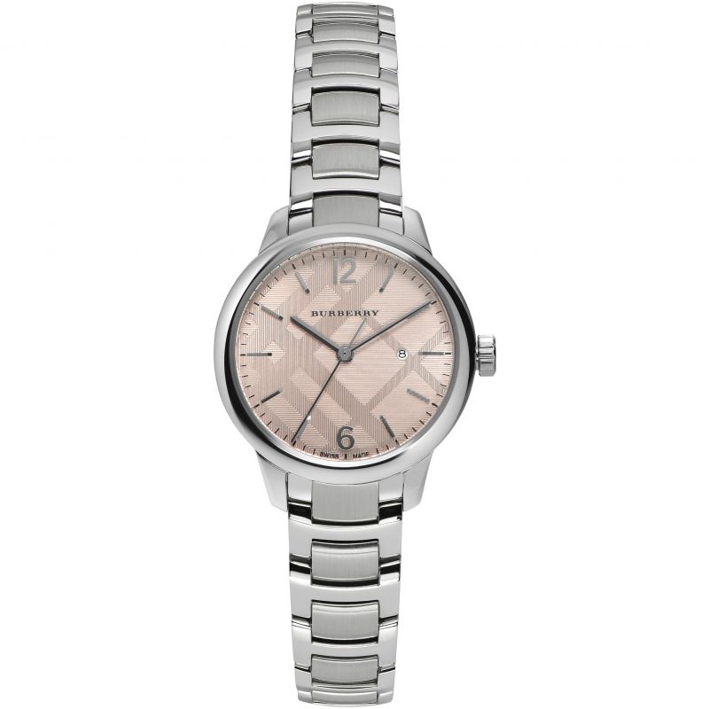 Burberry Reloj de mujer plateado con esfera rosa BU10111