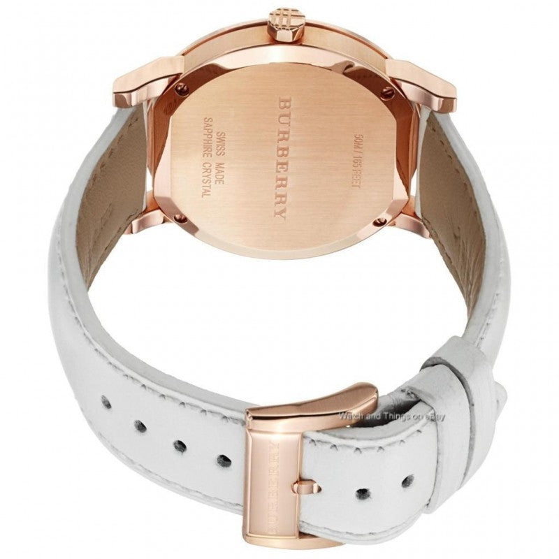 Burberry Rose Gold Case Large Check correa de cuero reloj unisex BU9012