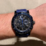 ساعة بربري سيتي سبورت كرونوغراف للرجال، مينا أسود، سوار مطاطي أزرق - BU9807