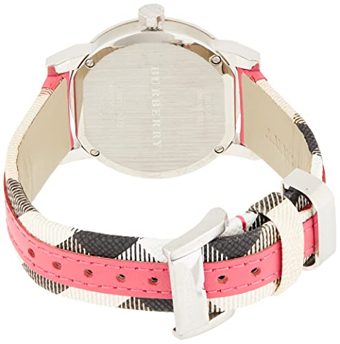 Burberry The City White Dial Haymarket Pink Leather Strap Watch for Women - BU9149