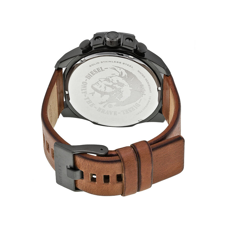 Diesel Mega Chief Reloj de cuarzo para hombre de cuero marrón con esfera negra DZ4343