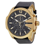 Diesel Mega Chief Reloj de hombre de cuero negro con esfera negra DZ4344