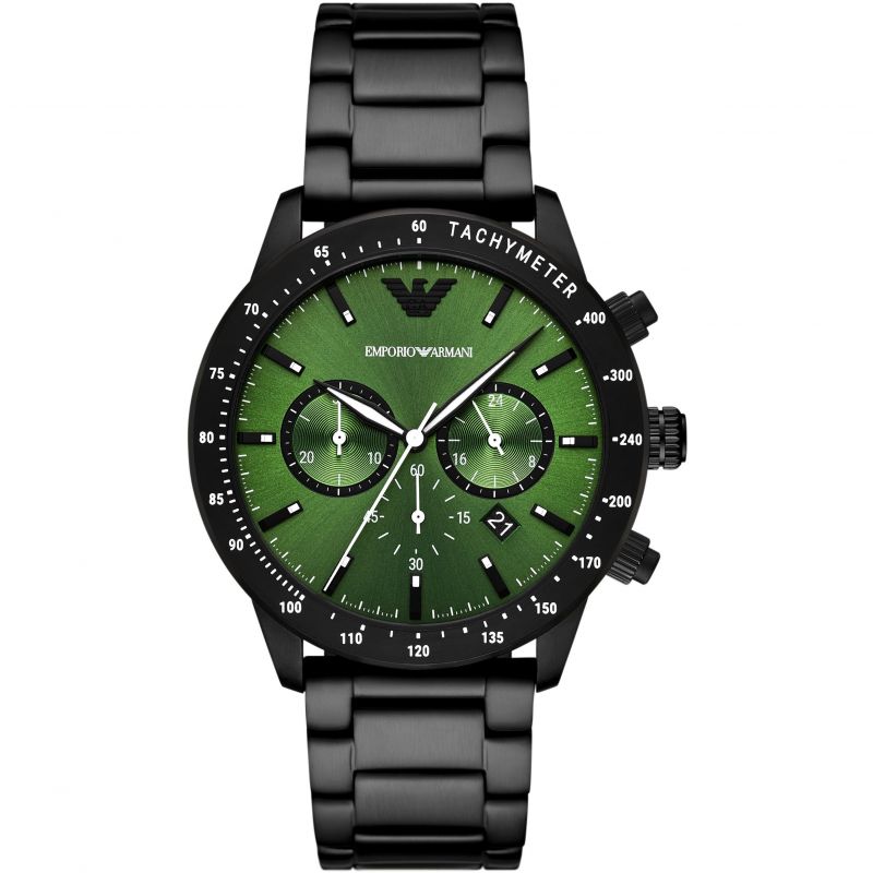 Emporio Armani Chronograph Green Dial Black Men's Watch AR11472