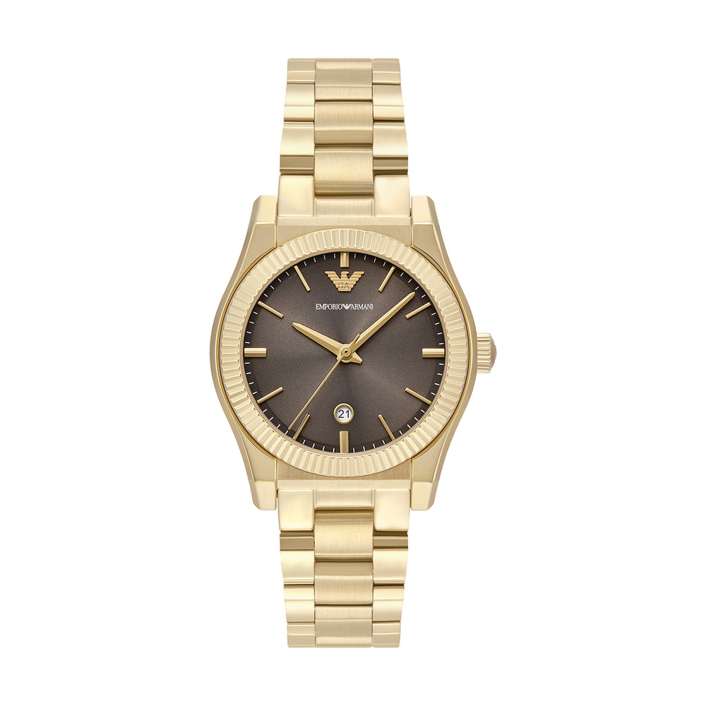 Emporio Armani Three-Hand Gold-Tone Brown Dial Stainless Steel Watch AR11700