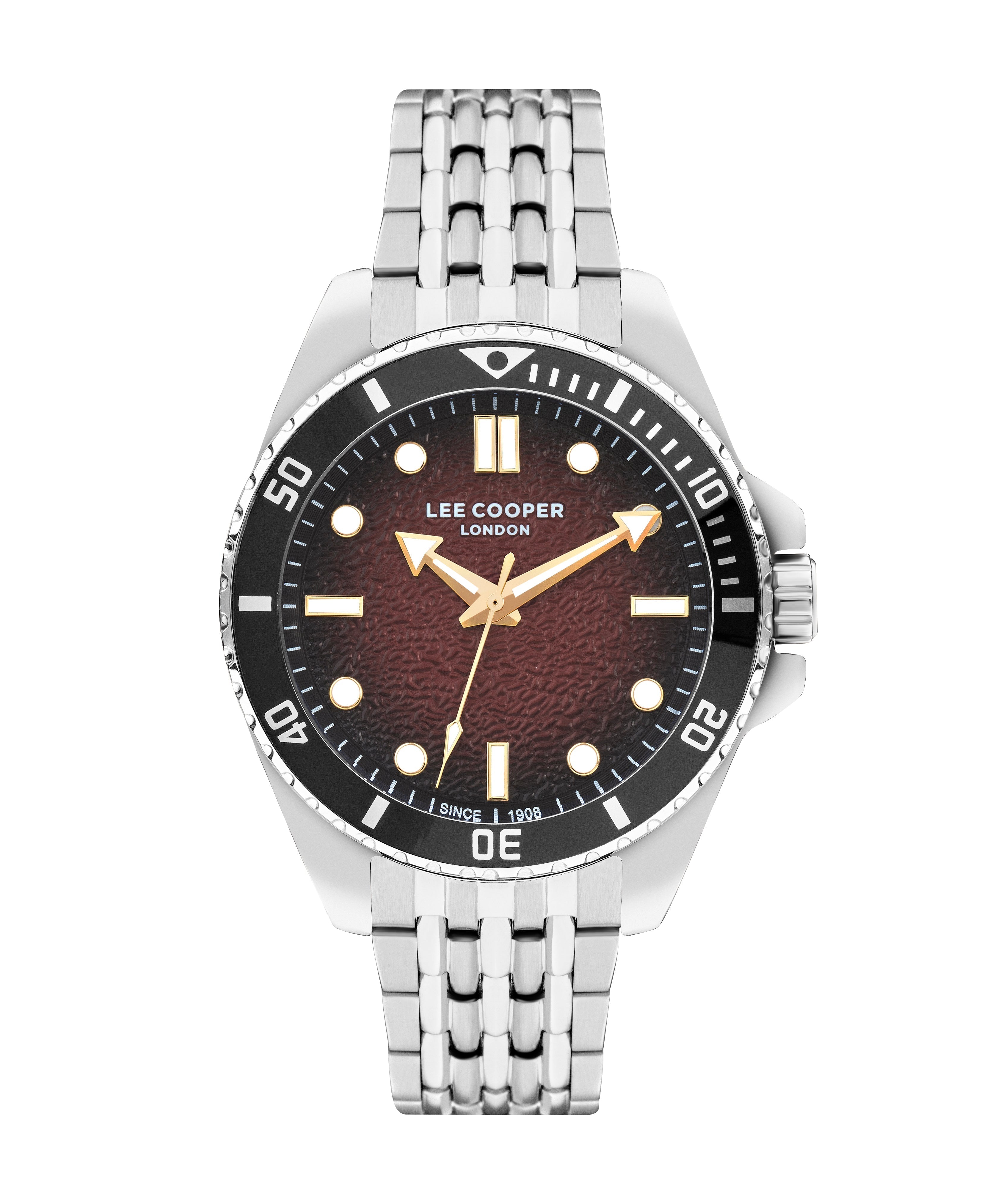 ساعة لي كوبر الرجالية 43 مم فضية تناظرية بمينا أحمر – LC07954.380