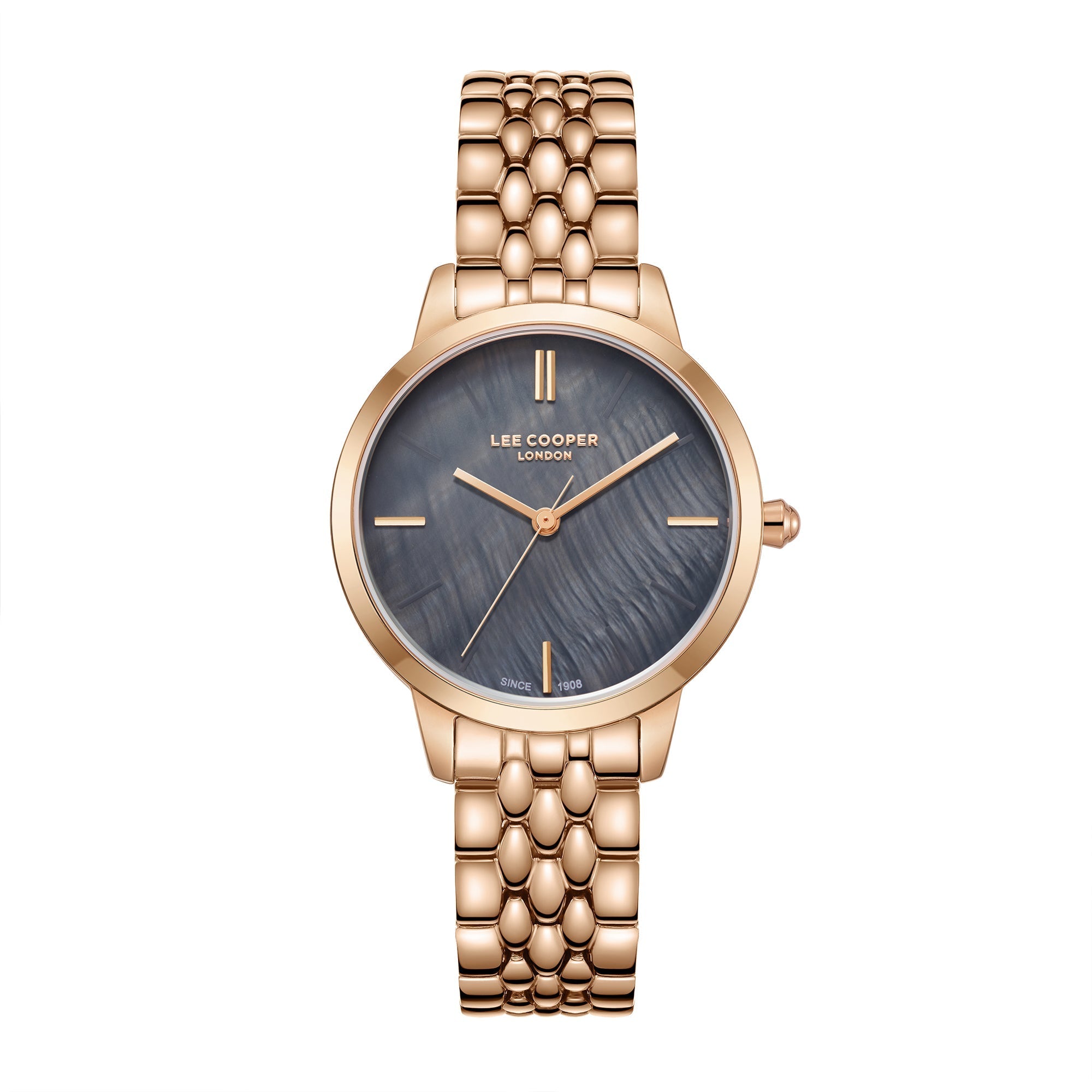ساعة لي كوبر النسائية مقاس 33 مم، لون ذهبي وردي، تناظرية، بسوار معدني – LC07941.450