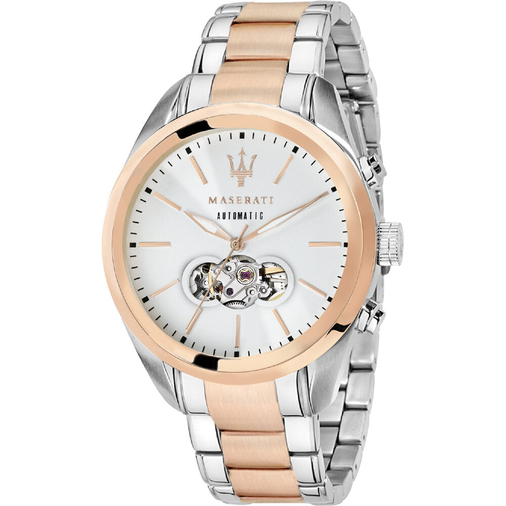 Reloj Maserati Traguardo Automático Plata Open Heart Dial Hombre R8823112001