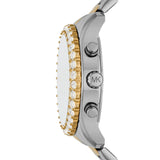 ساعة مايكل كورس بيركلي كرونوغراف فضية اللون بسوار فولاذي ثنائي اللون للنساء - MK7415