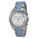 Michael Kors Blair Chronograph Silver Dial Stainless Steel with Chambray Acetate Ladies Watch MK6137