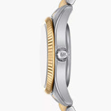 ساعة مايكل كورس ليكسينغتون النسائية ذات العقارب الثلاثة، مينا فضي، سوار فولاذي ثنائي اللون - MK4815