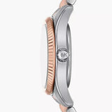 ساعة مايكل كورس ليكسينغتون النسائية بثلاث عقارب، مينا أبيض، سوار من الفولاذ بلونين - MK4817