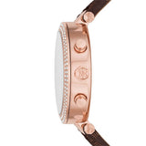 ساعة مايكل كورس باركر كرونوغراف بمينا أبيض وسوار جلدي بني للنساء - MK6917