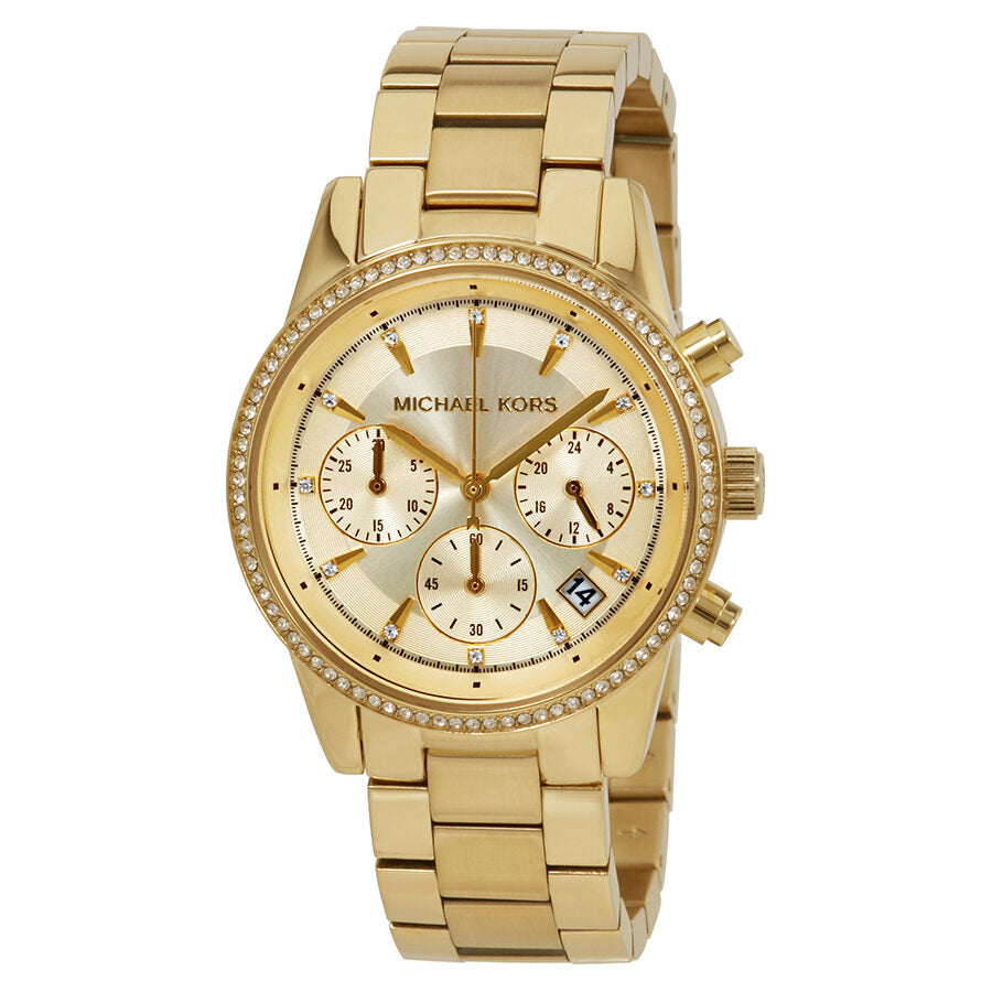 Michael Kors Ritz Chronograph Gold Dial Ladies Watch MK6356