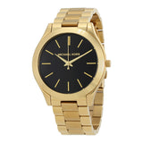 Michael Kors Slim Runway Reloj para mujer con esfera negra y tono dorado MK3478