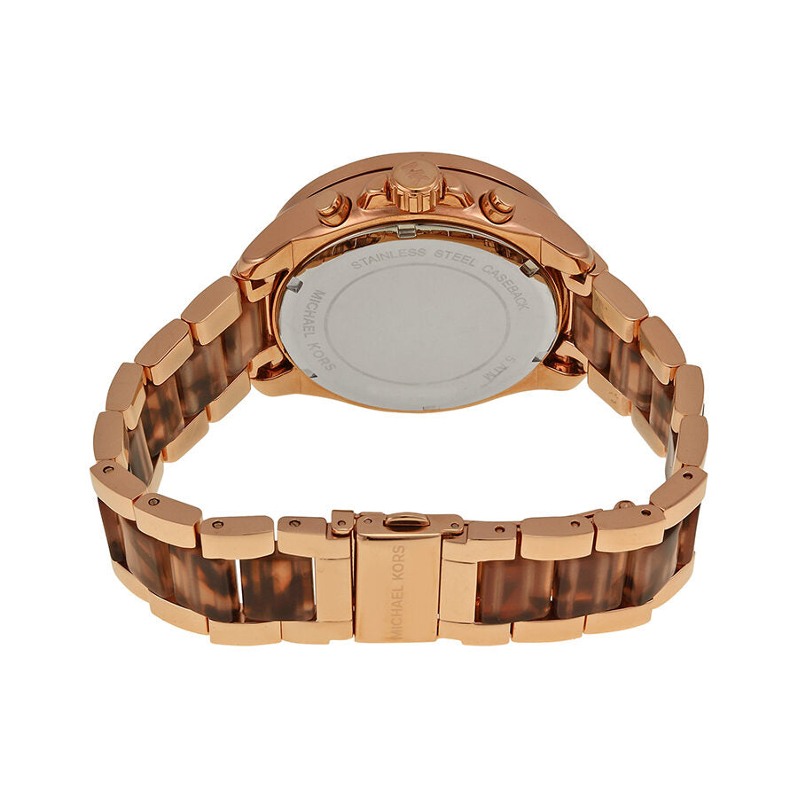 Michael Kors Wren Cronógrafo Crystal Pave Dial Rose Gold-tone and Tortoise-shell Acetate Ladies Watch MK6159
