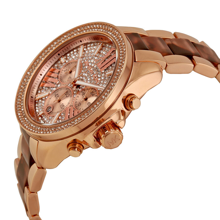 Michael Kors Wren Cronógrafo Crystal Pave Dial Rose Gold-tone and Tortoise-shell Acetate Ladies Watch MK6159