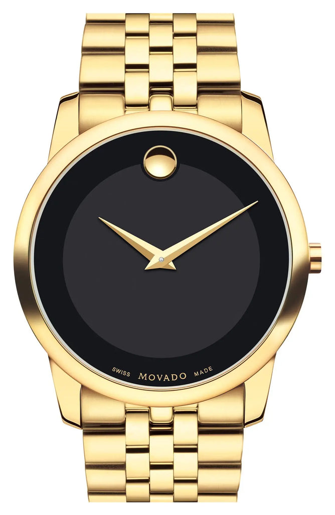 Movado Museum Black Dial Gold Steel Strap Watch For Gents - 606997