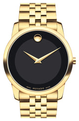 Movado Museum Black Dial Gold Steel Strap Watch For Gents - 606997