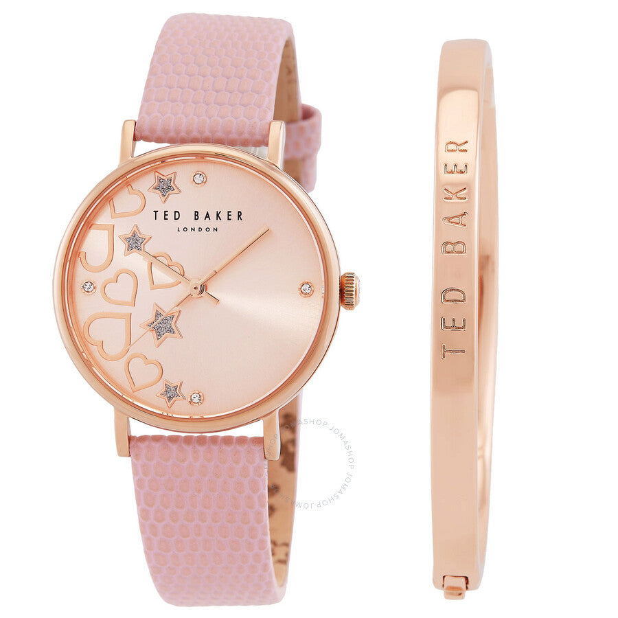 Ted Baker Phylipa Hearts & Stars Quartz Rose Gold Dial Watch and Bracelet Set BKGFW22129I - Watches of America
