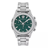 Versace Greca Action Chronograph Quartz Green Dial Silver Steel Strap Men's Watch - VE3J00422