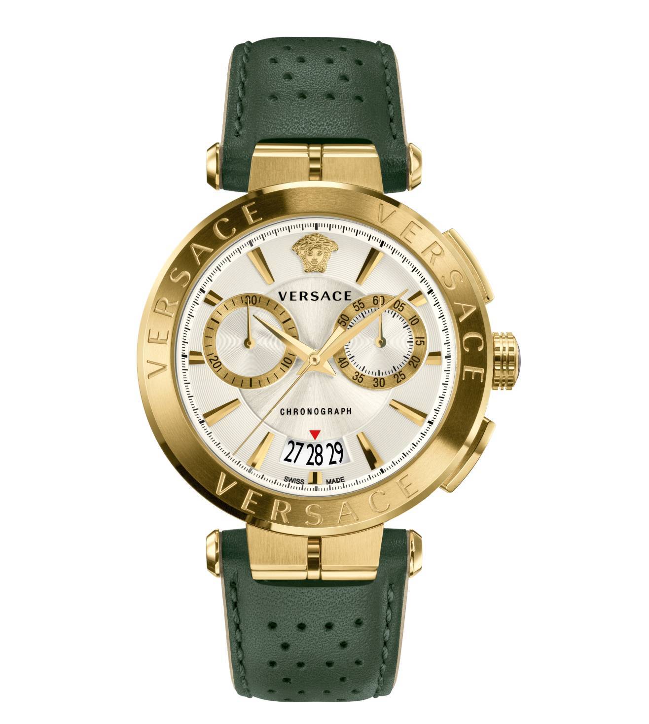 Versace Aion Chronograph Green Leather Strap Men's Watch - VBR020017