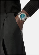 Versace Greca Action Chronograph Quartz Green Dial Silver Steel Strap Men's Watch - VE3J00422