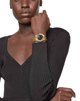 ساعة فيرساتشي غريكا النسائية ذات المينا السوداء والسوار الذهبي الفولاذي - VEVH00820