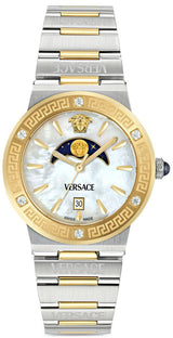 Versace Greca Logo Moonphase Mother of Pearl Dial Two Tone Women's Watch - VE7G00524