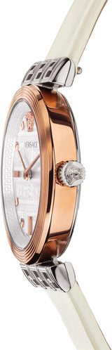 ساعة فيرساتشي ميندر النسائية بحزام جلدي أبيض VELW00120