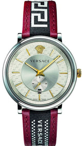 Versace V Circle Silver Dial Two Tone Leather Strap Watch for Men - VEBQ01319 VEBQ01319 - Image 1