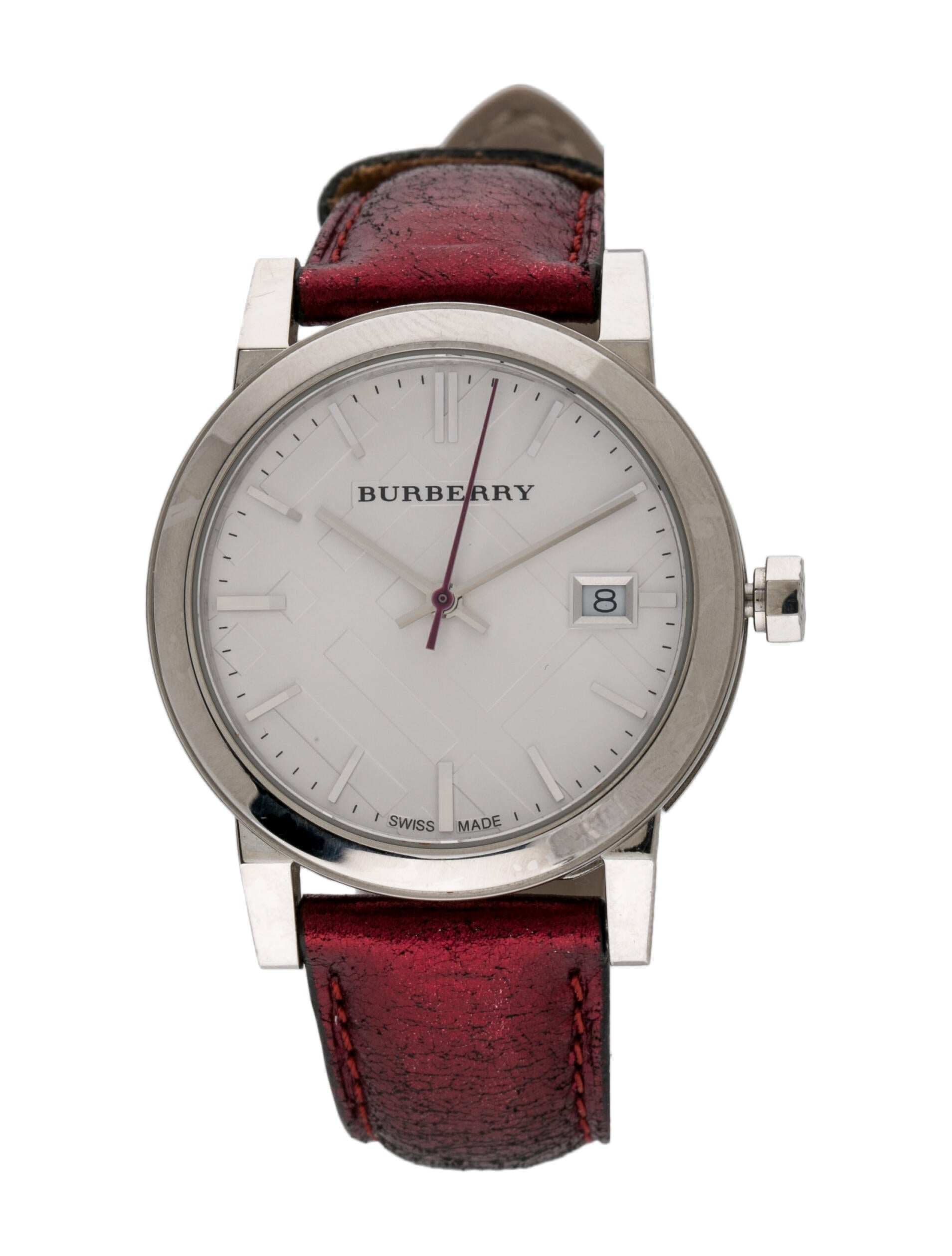 Burberry The City Red Leather Strap Silver Dial Women s Watch BU9123 Watches of America