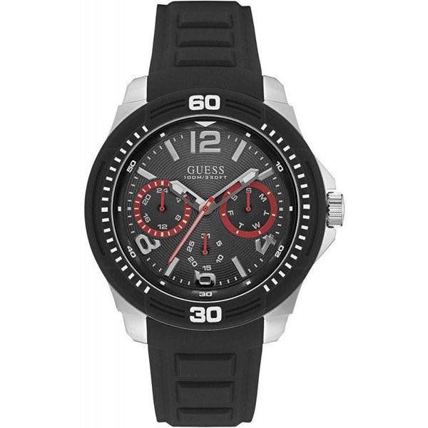 Guess Gents Multifunctional Dial And Black Silicone Strap Men's Watch W0967G1 - Watches of America