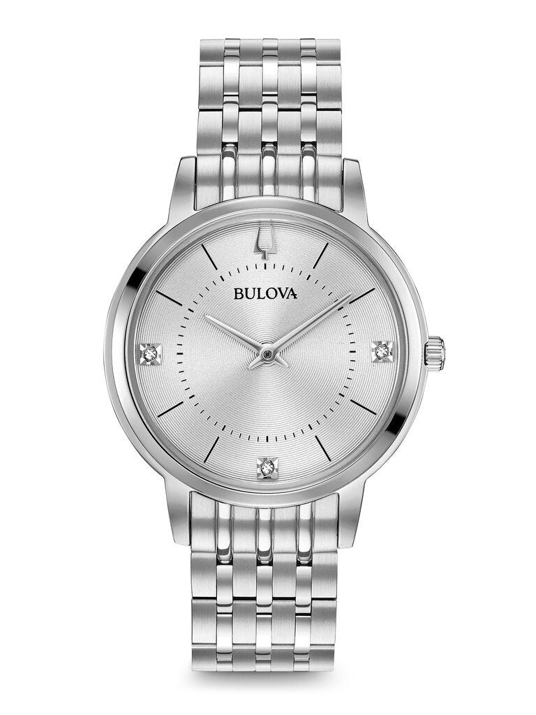 Reloj Bulova Classics de cuarzo con esfera plateada y diamantes