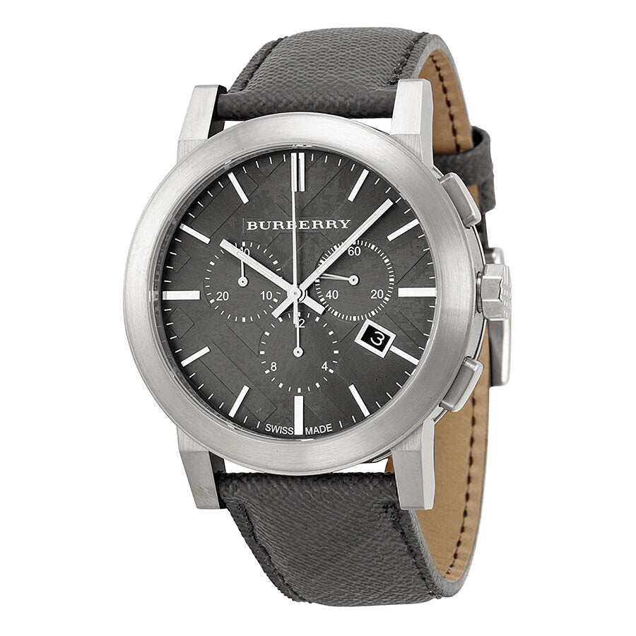 Reloj Burberry para hombre con esfera gris y cuero negro BU9362 Watches of America