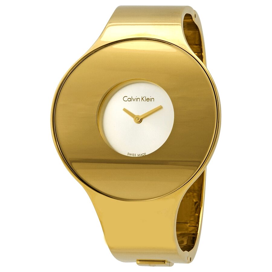 Calvin Klein Seamless Silver Dial Ladies Small Gold-tone Bangle Watch –  Watches of America