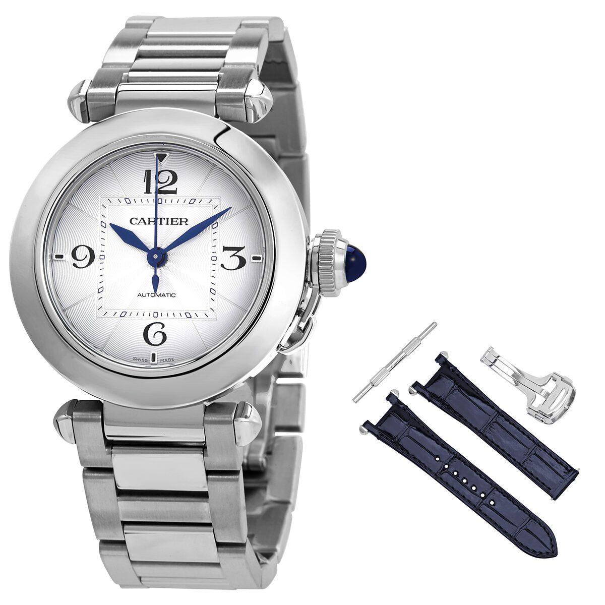 Cartier Pasha Reloj automático para mujer con esfera plateada