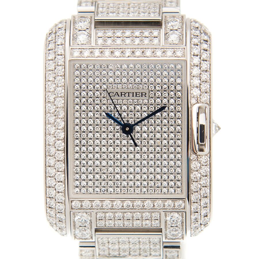 Cartier Tank Anglaise Diamond Pave 18kt White Gold Automatic Men s Watch HPI00561 Watches of America