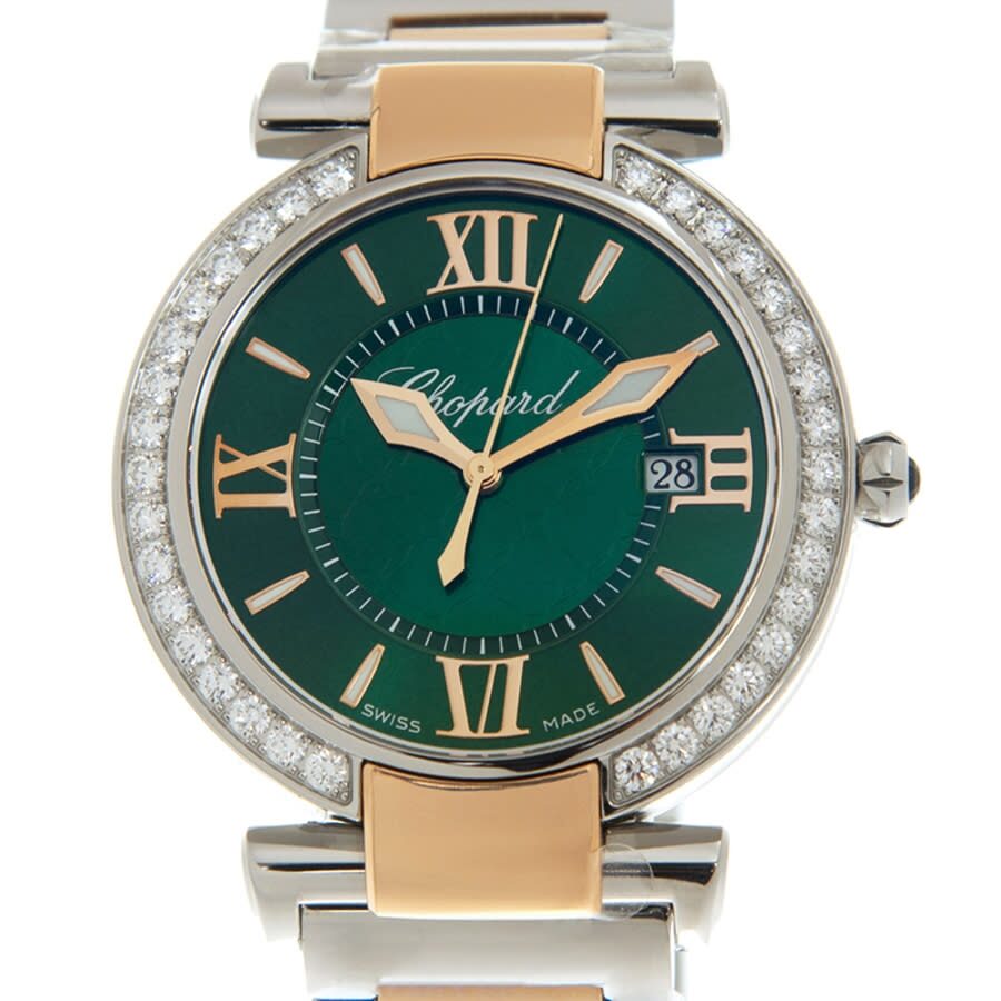 Chopard Imperiale Green Dial Diamond Two Tone Ladies Watch 388532